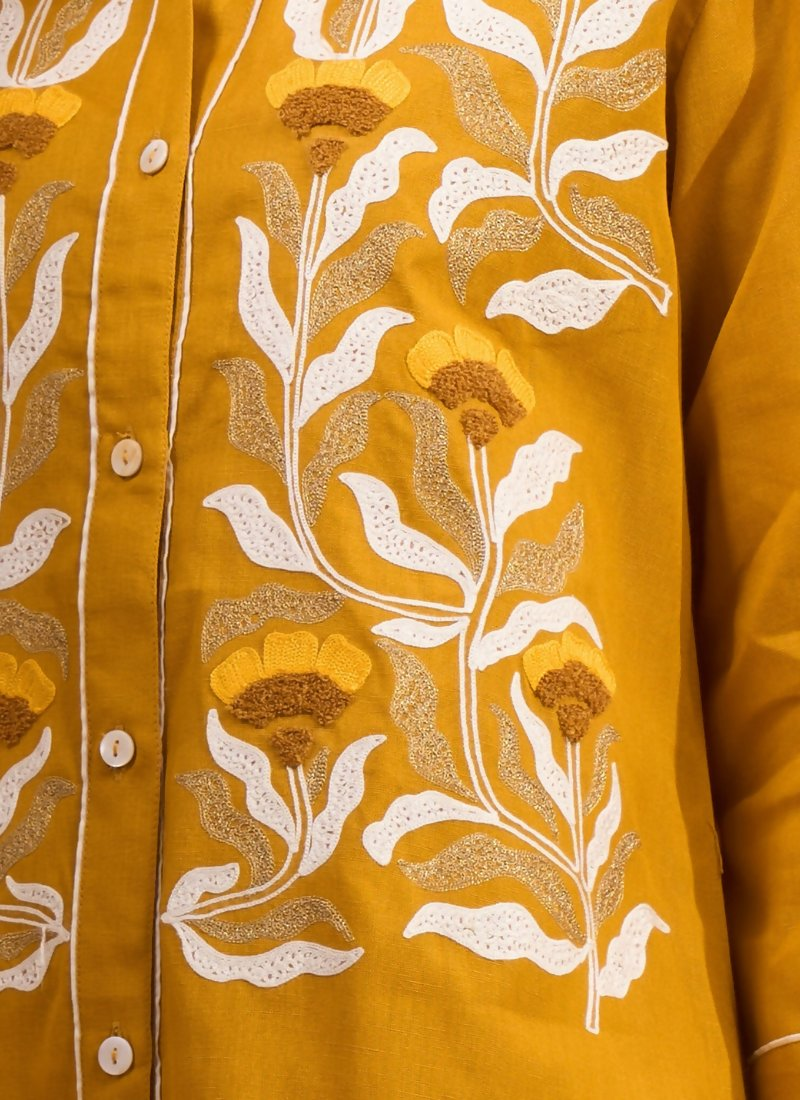 Joban Fashion Mustard Cotton, Linen Embroidered Readymade Cord Set