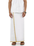 Ramraj Cotton Mens Poly Cotton 1/2" Gold Jari Dhoti - White