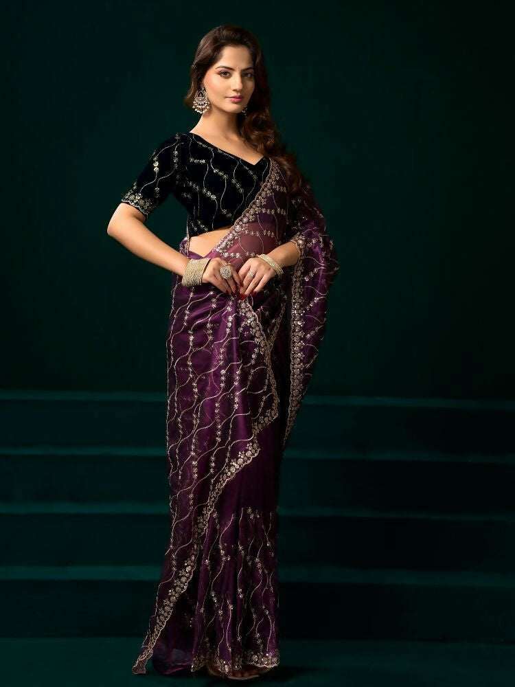 Joban Fashion Wine Net Party Wear Sarees