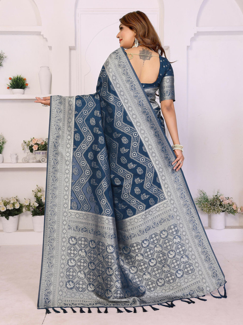 Aastha Fashion Teal Blue Georgette Silk Leheriya With Elegant Zari Weaving Saree