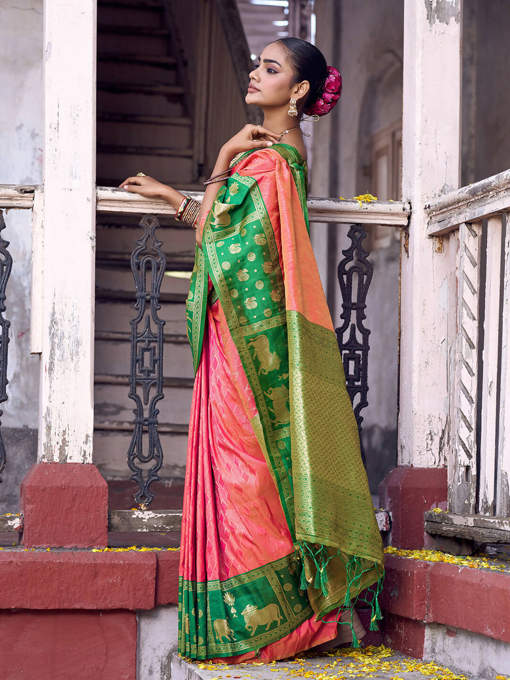 Shree Shyam Fashion Peach Soft Silk Saree