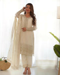 Lehenga Mart Designer Salwar Suit With Kurta, Pant, Dupatta For Women-White