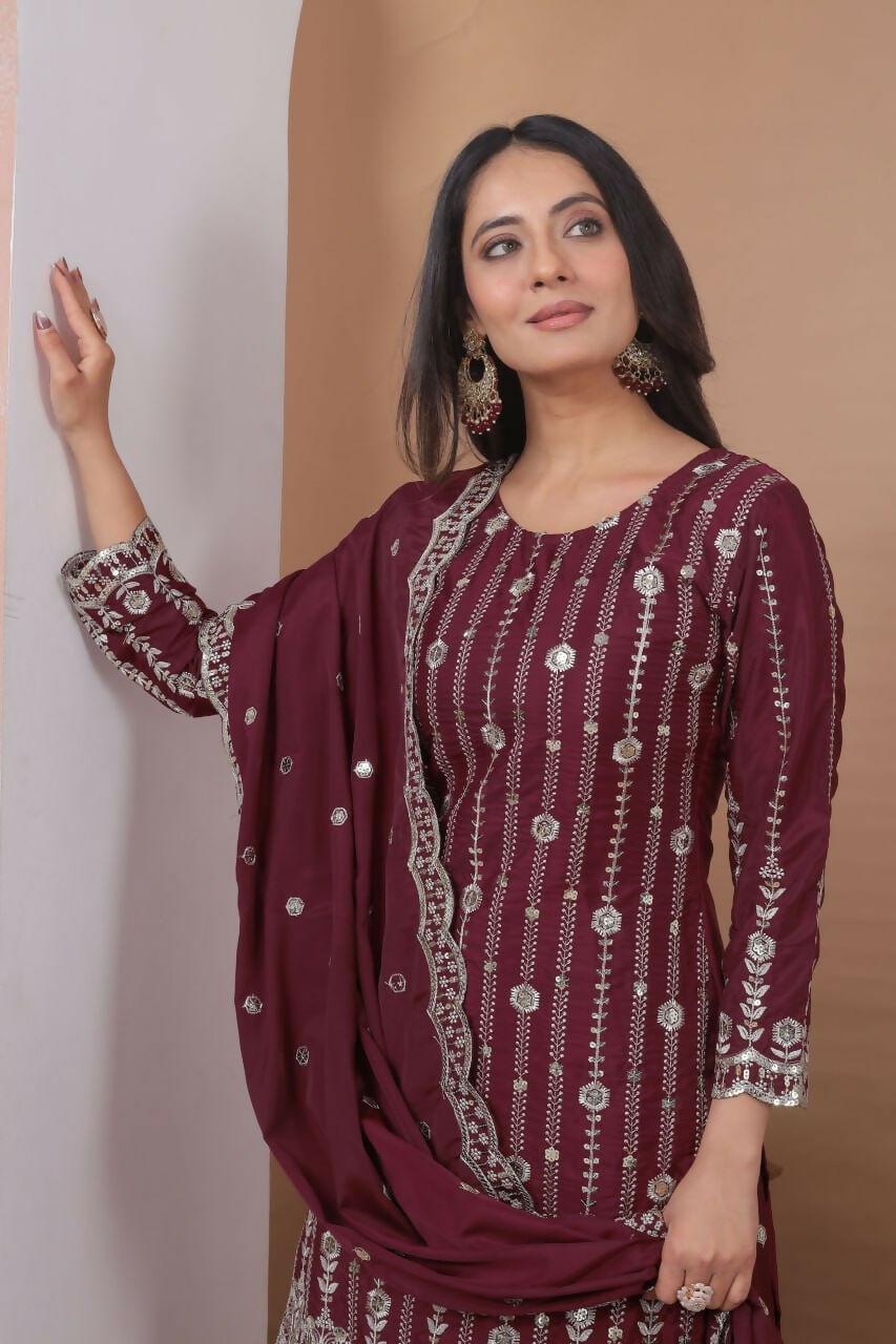 Teeya Creation Maroon Color Natural Crepe Silk Wedding Wear Trending Salwar Suit