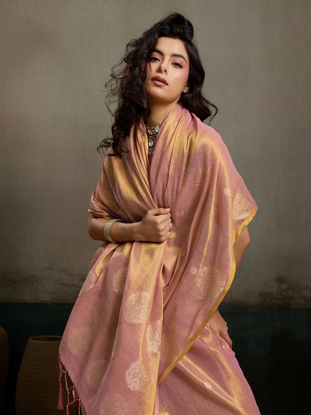 Shree Shyam Fashion Light Pink Tissue Silk Saree