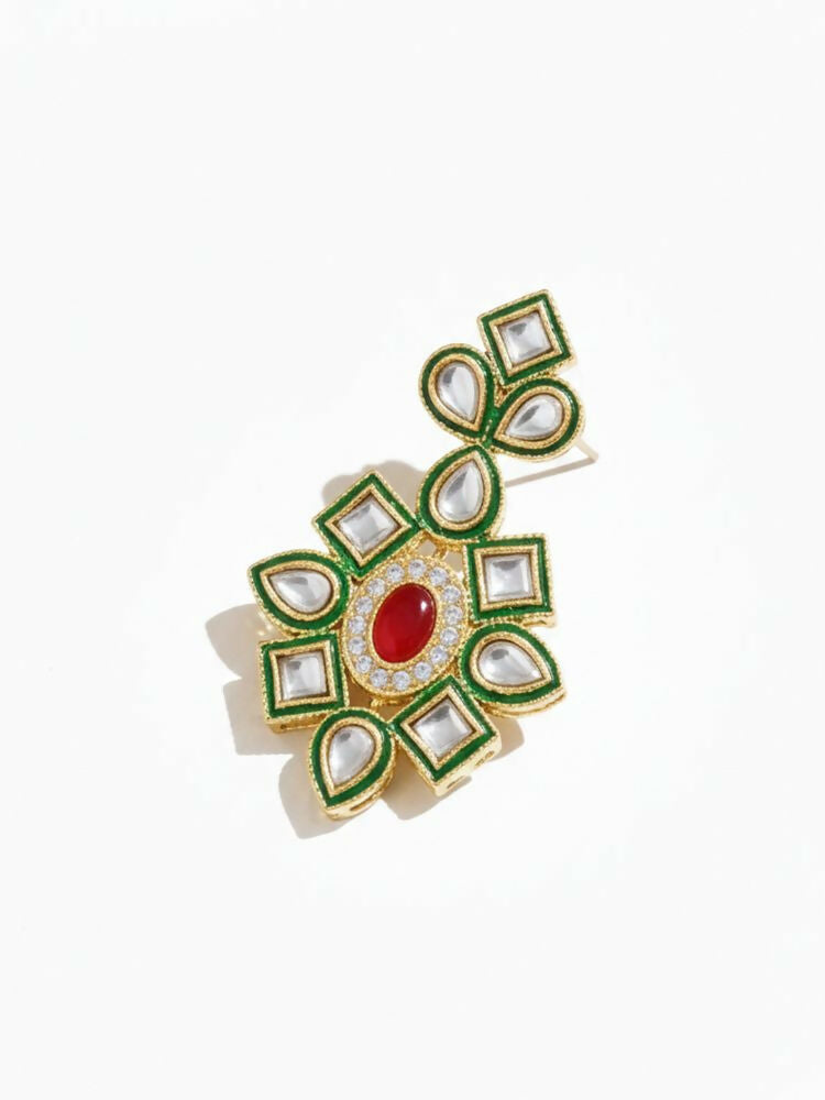 NVR Women Gold Plated Red Kundan Jewellery Set