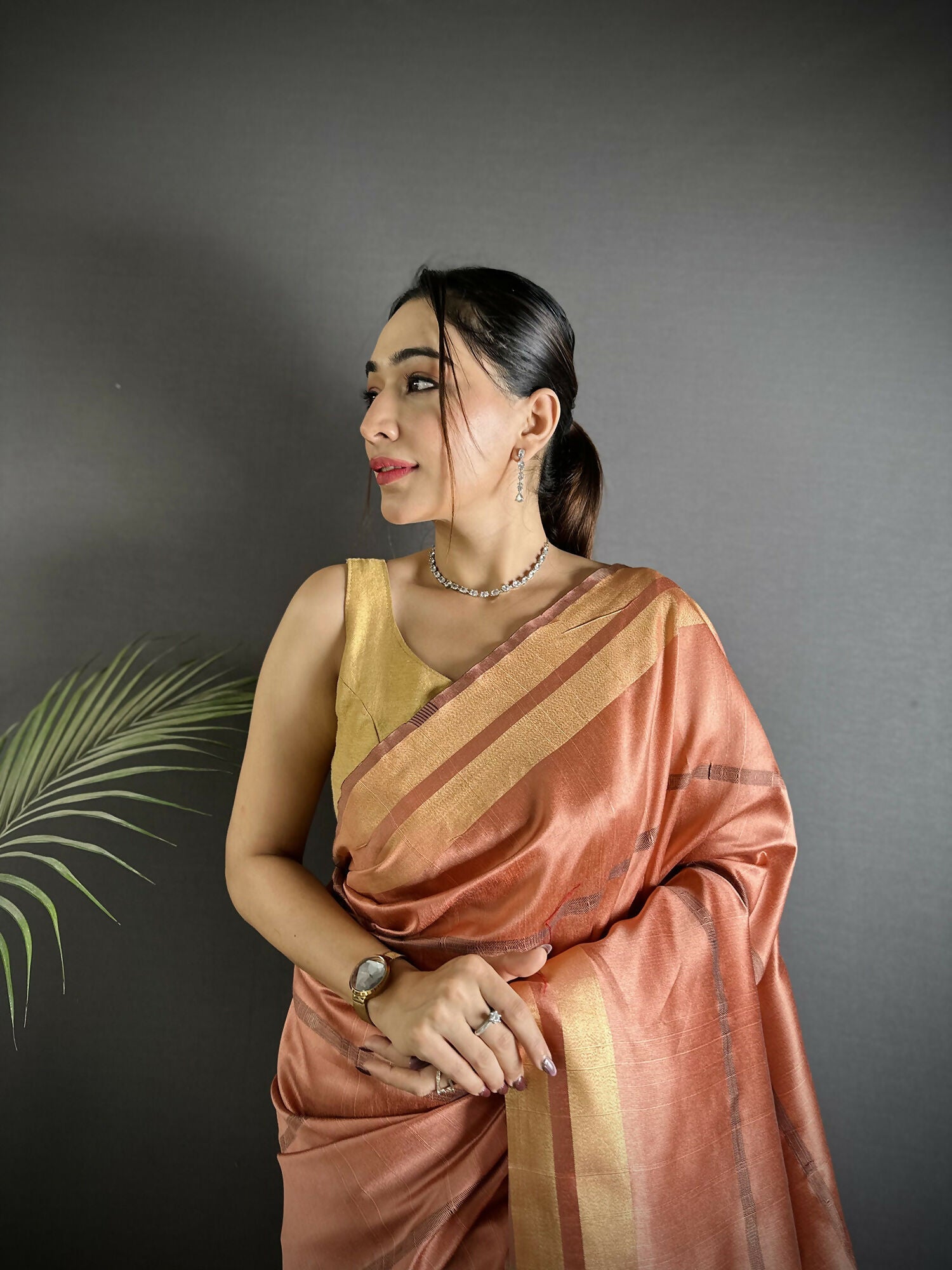 Joban Fashion Peach Woven Pattern Raw Silk Kanjivaram Silk Saree