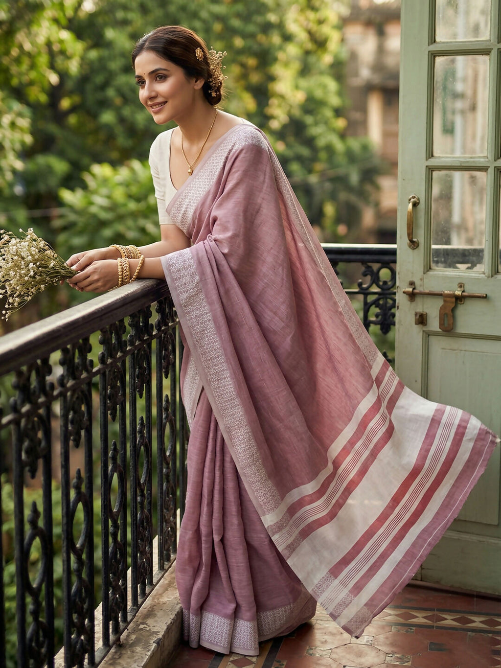 Shree Shyam Fashion Magenta Linen Saree