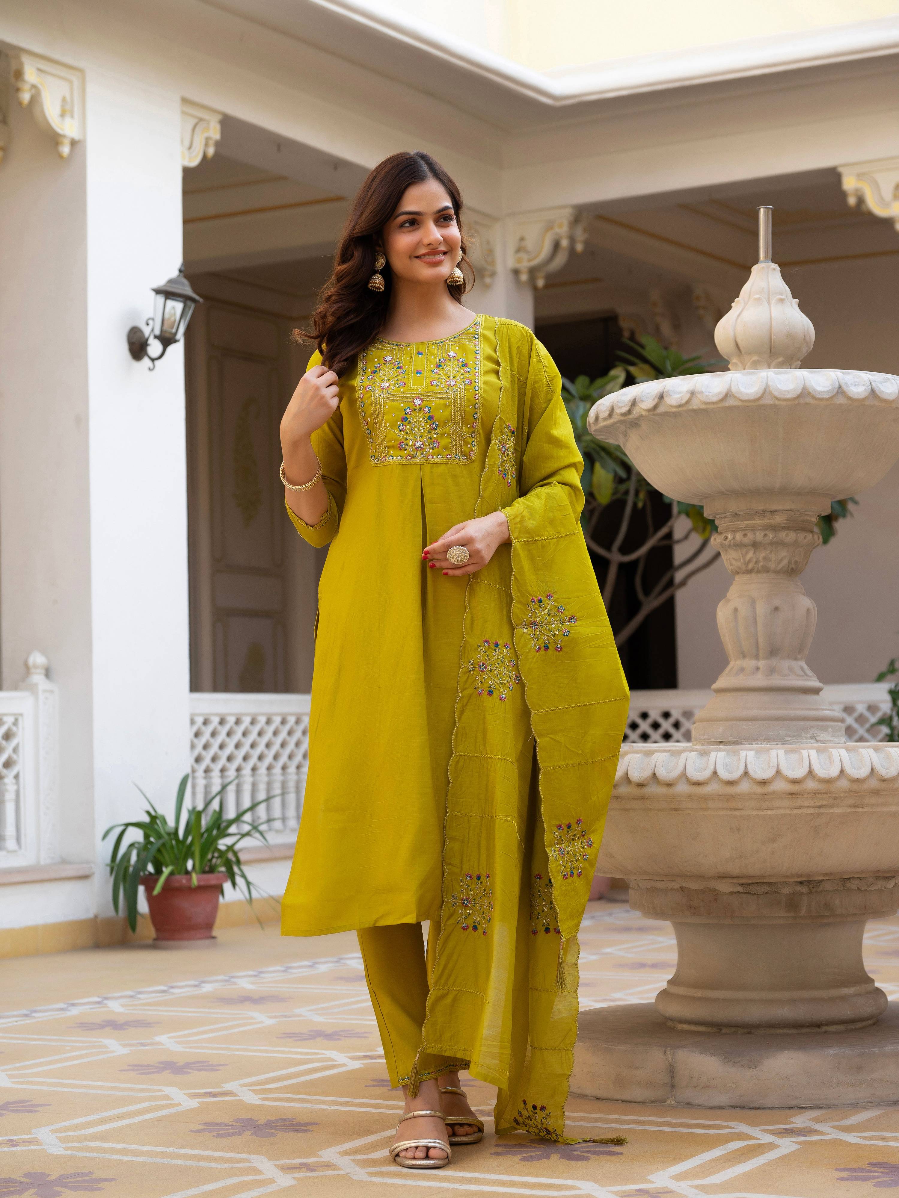 Pramukh Fab Mustard Color Viscose Mango Silk Kurta Set