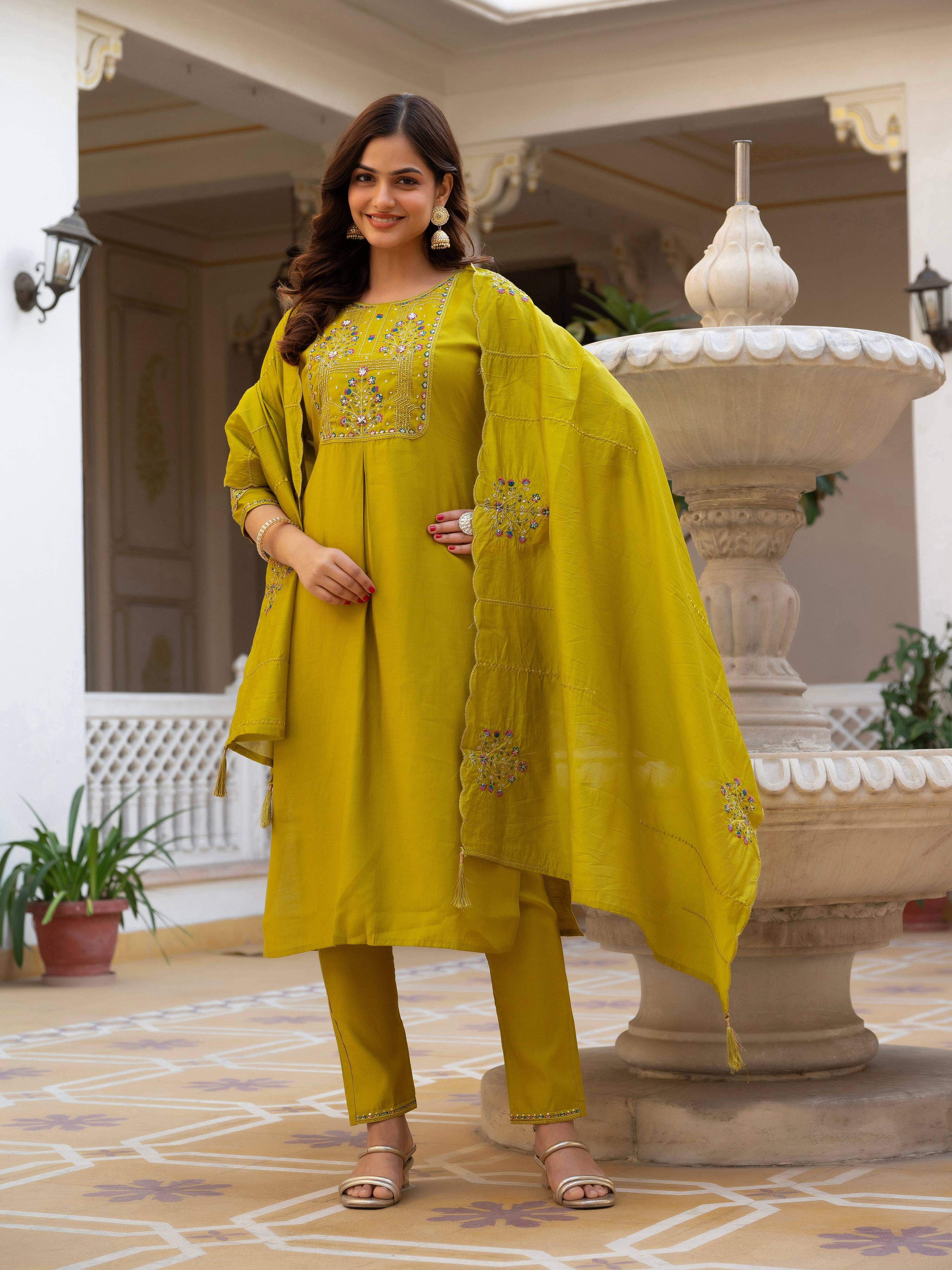 Pramukh Fab Mustard Color Viscose Mango Silk Kurta Set
