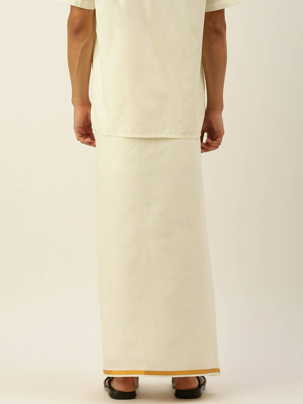 Ramraj Cotton Mens Poly Cotton 1/2 " Gold Jari Dhoti - Cream