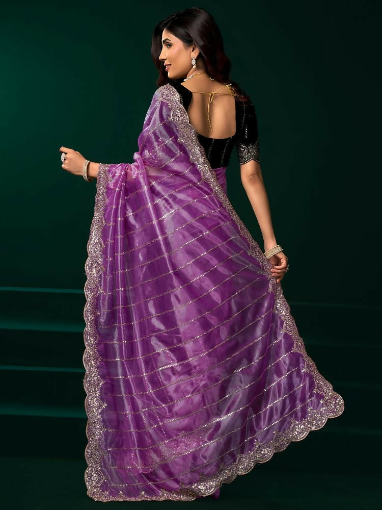 Joban Fashion Lavender Net Party Wear Sarees