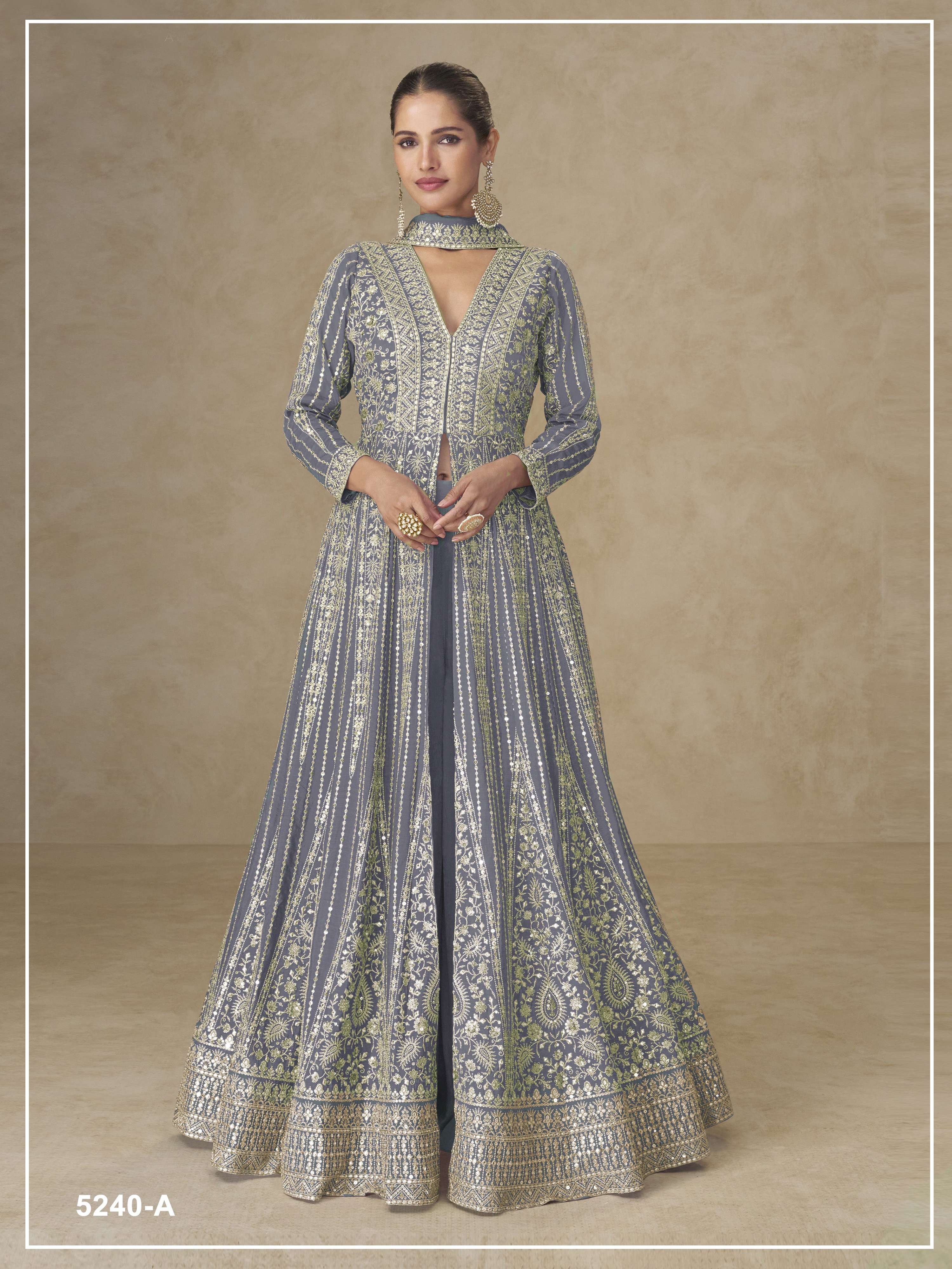 Teeya Creation Lavender Color Chinon Silk Heavy Embroidery Work Party Wear Long Gown