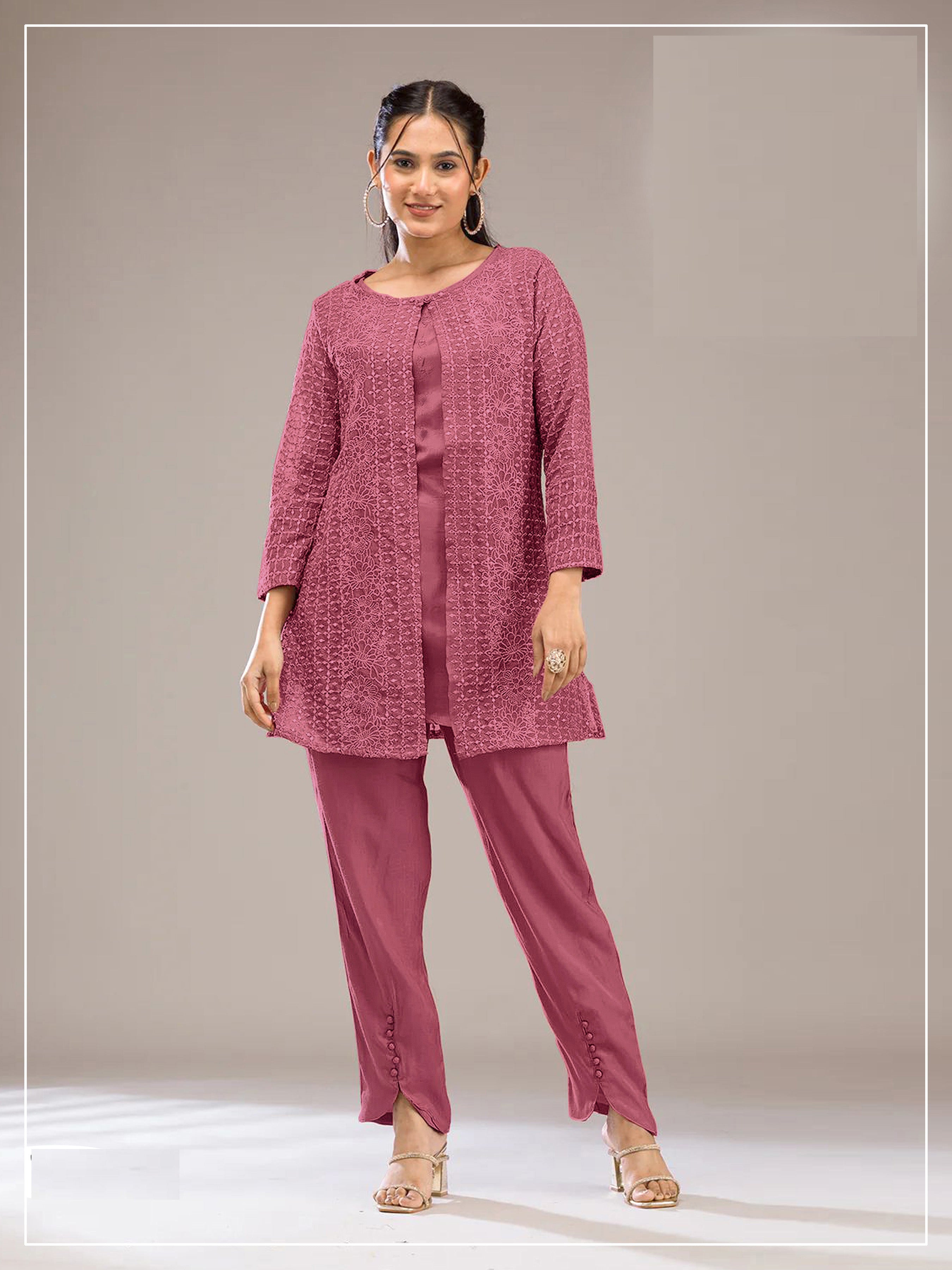Teeya Creation Pink Color Faux Georgette Party Wear Designer Co Ord Set