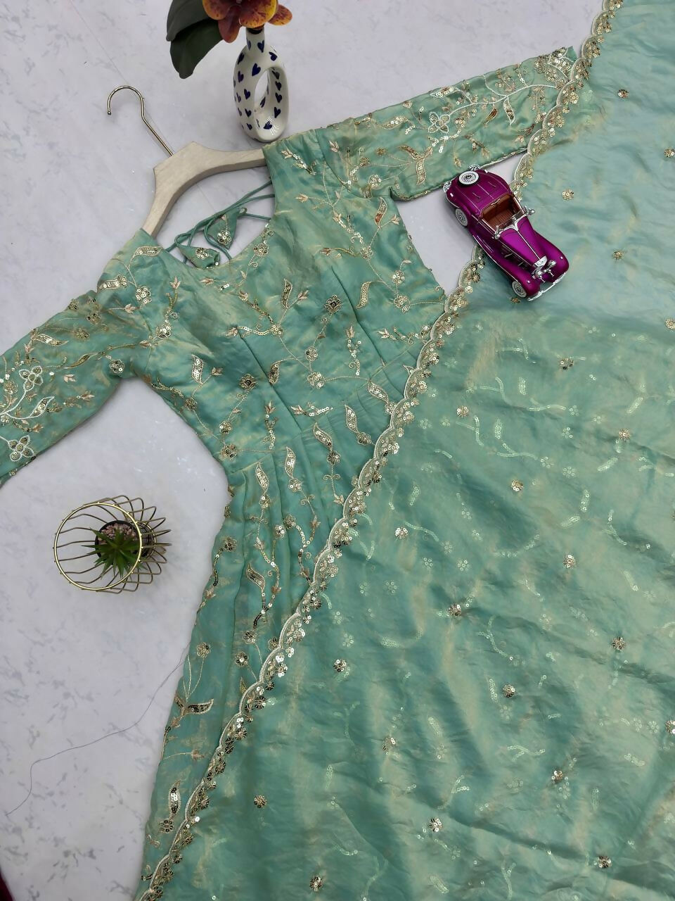 Teeya Creation Teal Color Faux Georgette Long Party Wear Gown