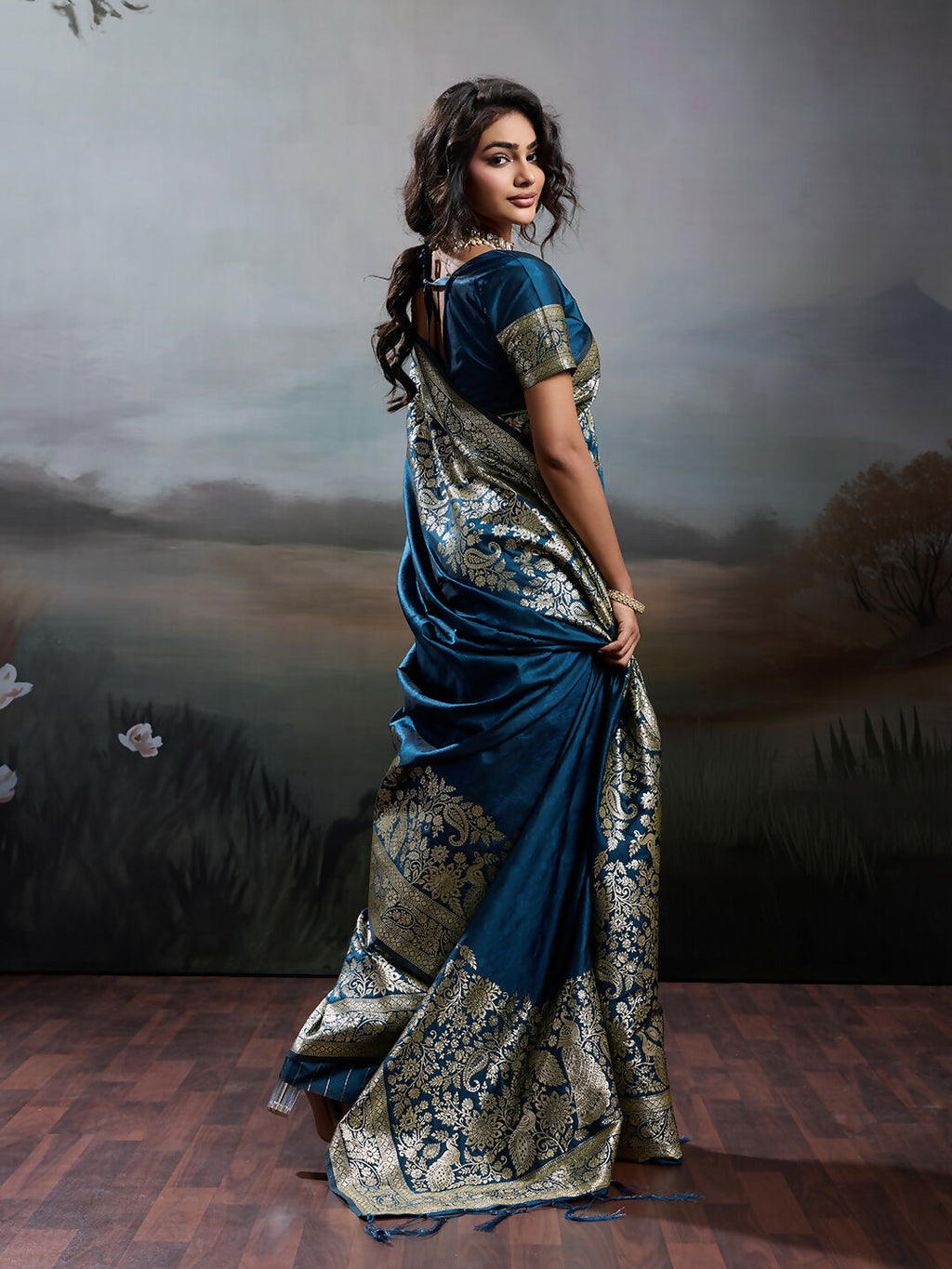 Shree Shyam Fashion Navy Blue Silk Blend Saree