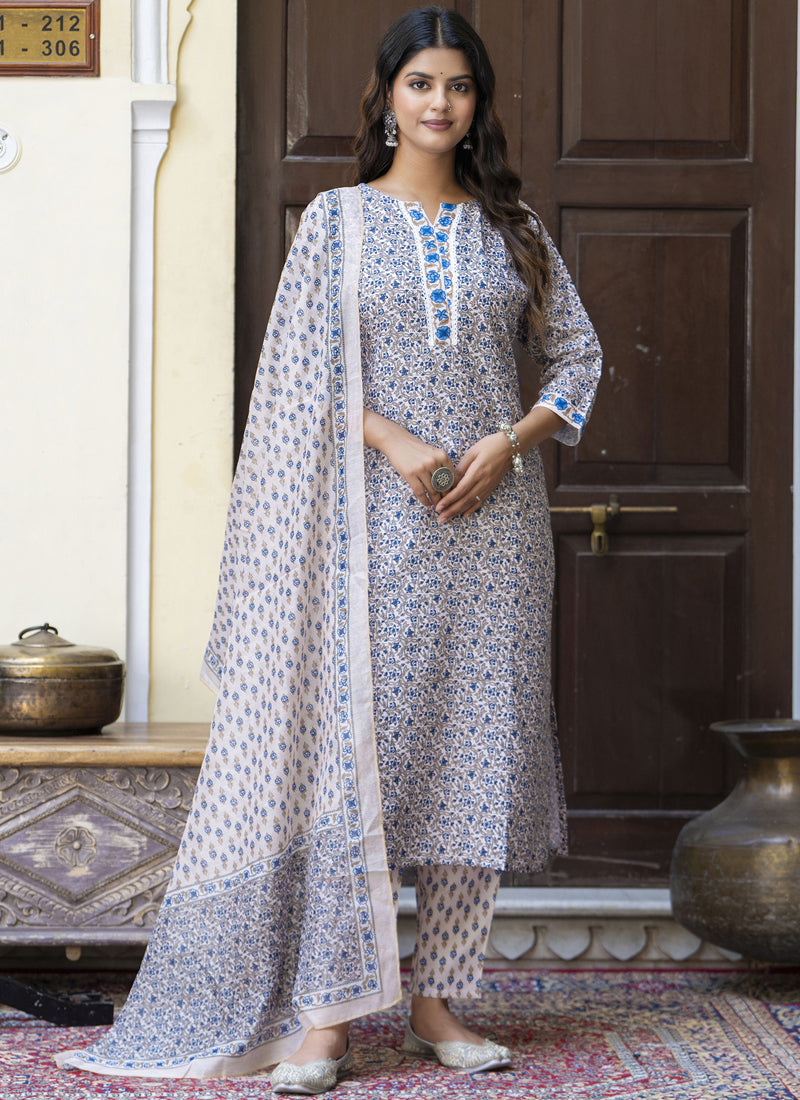 Vegaa Fashion Light-Beige Cotton Kota Checks Salwar Suit