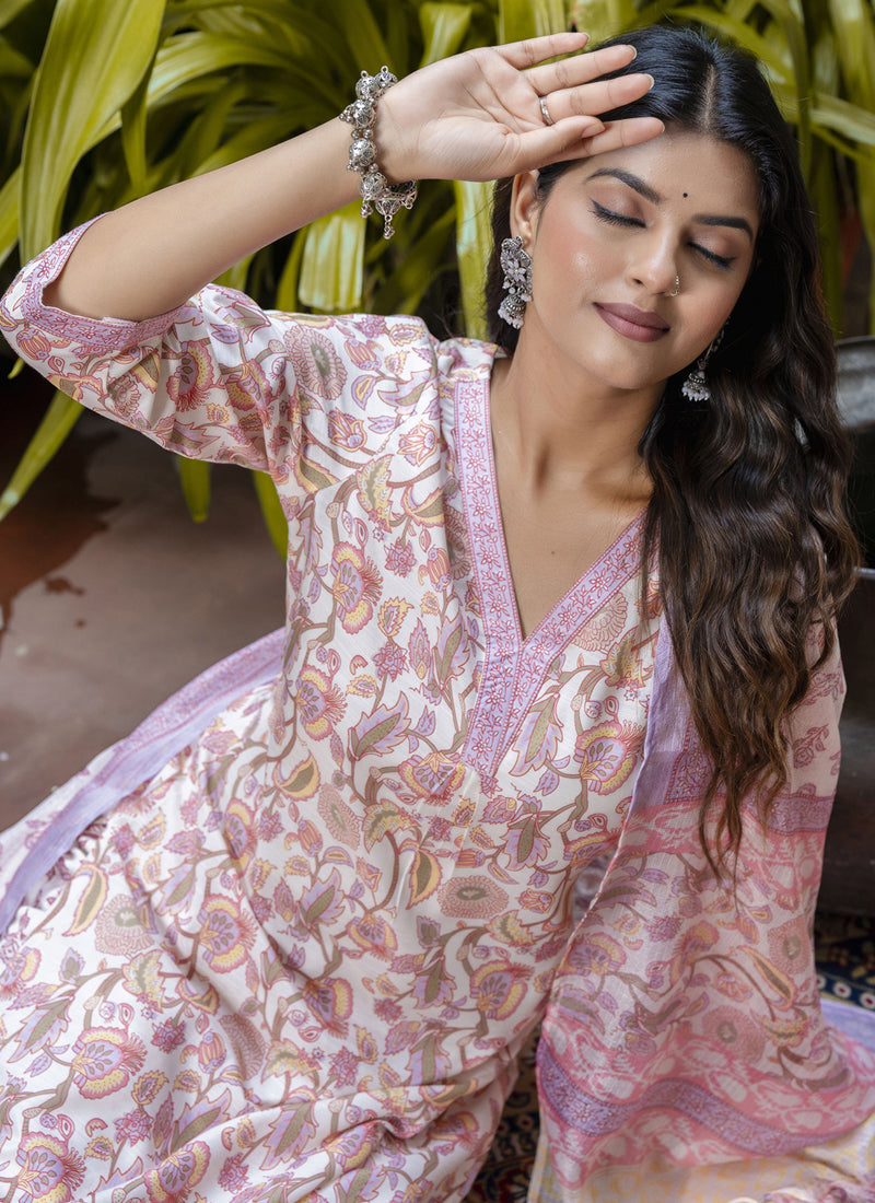 Vegaa Fashion Light-Peach Cotton Kota Checks Salwar Suit
