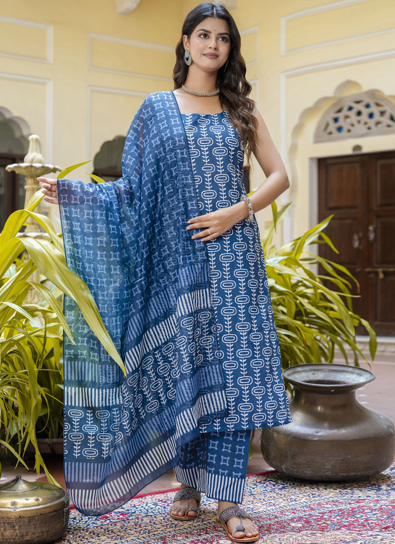 Vegaa Fashion Blue Cotton Kota Checks Salwar Suit