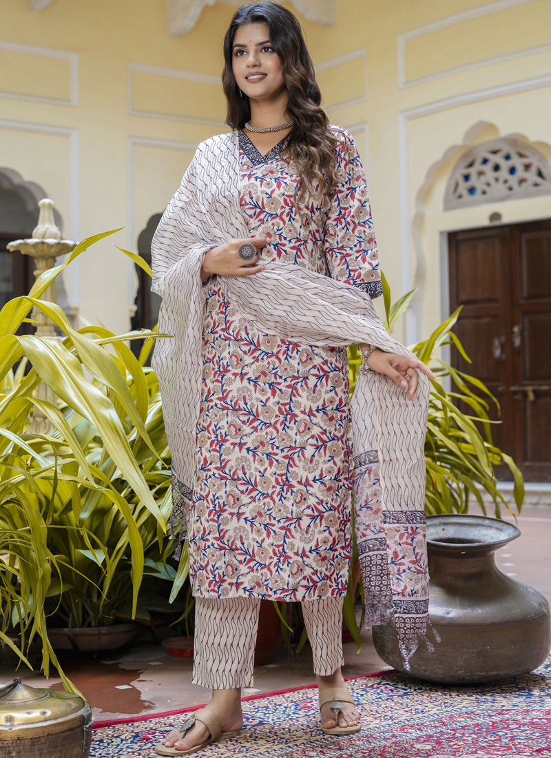Vegaa Fashion Cream Cotton Kota Checks Salwar Suit