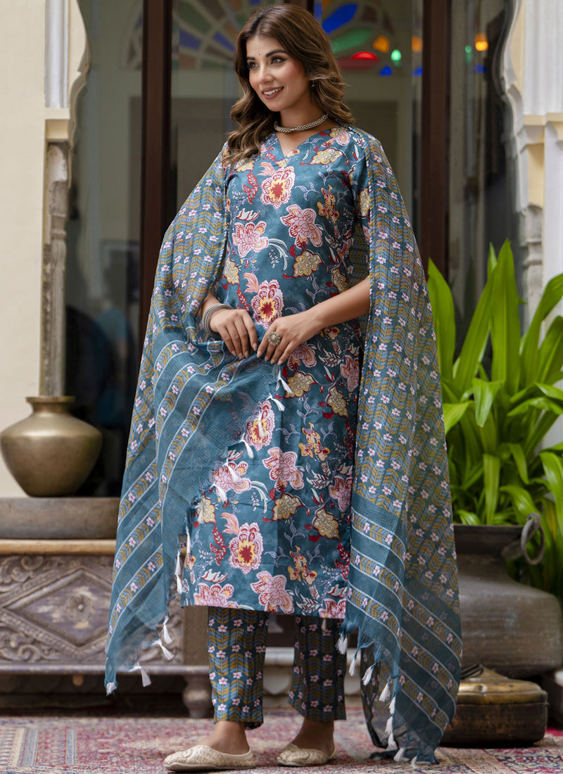 Vegaa Fashion Teal Cotton Kota Checks Salwar Suit