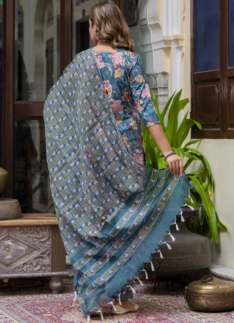 Vegaa Fashion Teal Cotton Kota Checks Salwar Suit