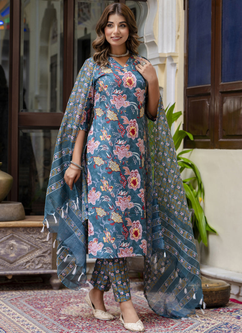 Vegaa Fashion Teal Cotton Kota Checks Salwar Suit