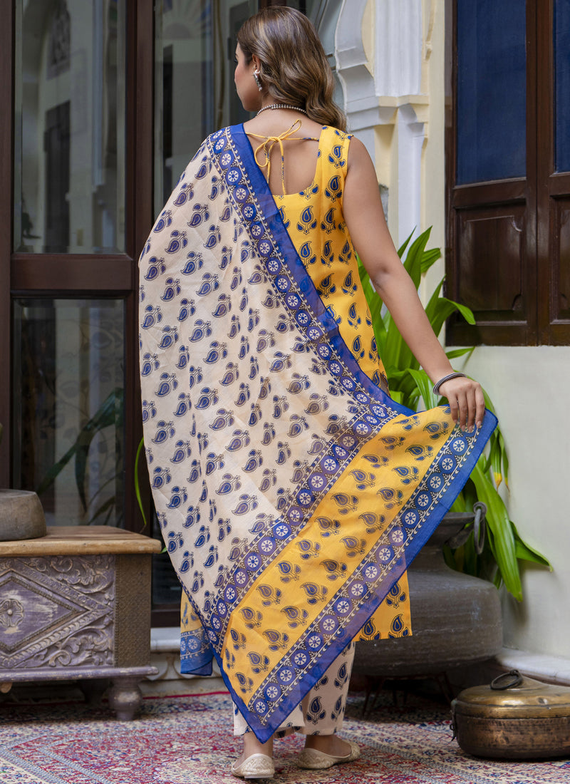 Vegaa Fashion Yellow Embroidered Cotton Salwar Suit