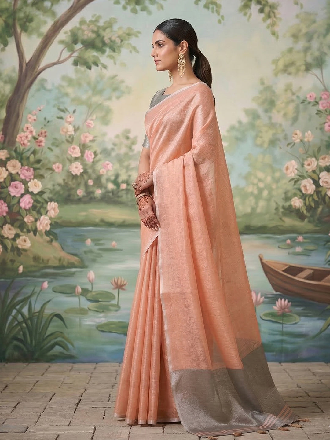 Anaita Peach Tissue Saree With Blouse