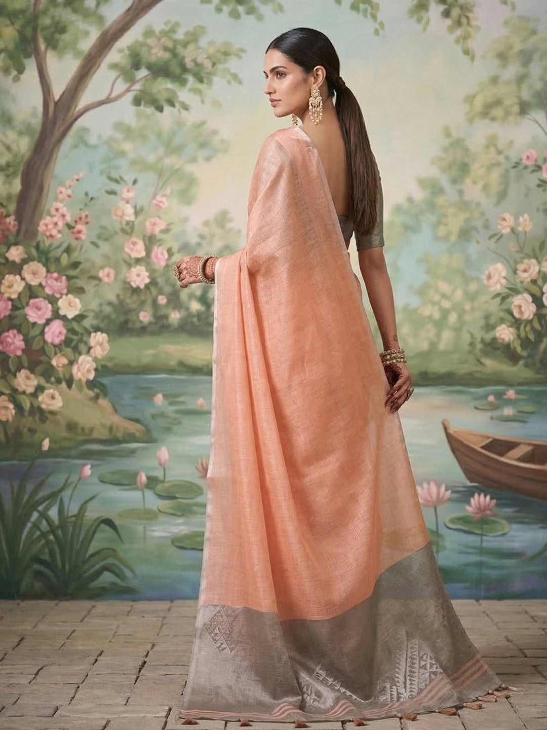 Anaita Peach Tissue Saree With Blouse