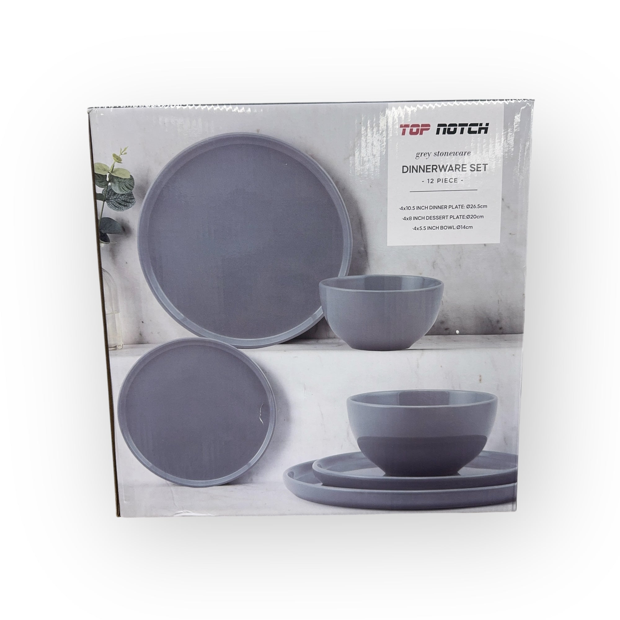 Top Notch Grey Stoneware 12-Piece Dinnerware Set