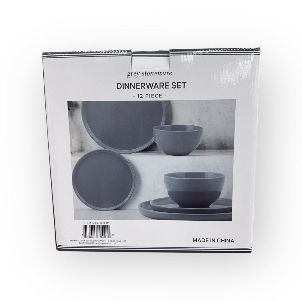 Top Notch Grey Stoneware 12-Piece Dinnerware Set