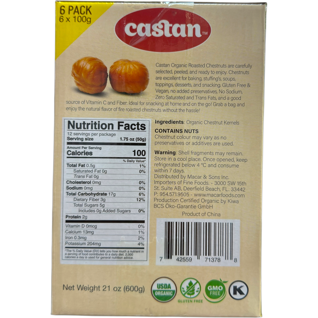 Castan Roasted Whole Chestnuts Snack – 6 Pack