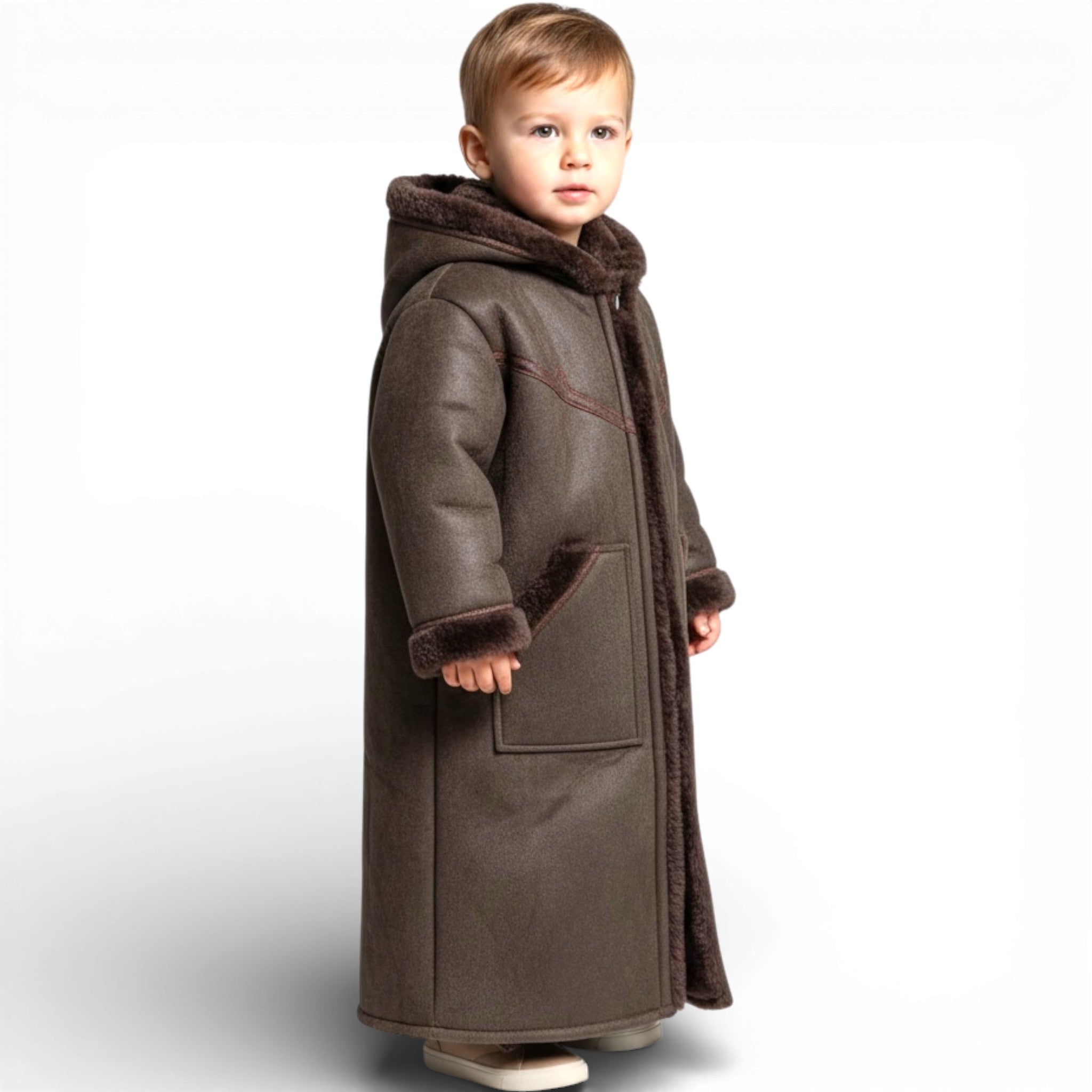 Cozy Kids Hooded Fur Coat – 2-3y Old, Soft Warm Material, Durable & Easy to Wear