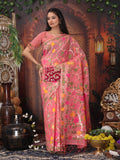 Anaita Pink Linen Printed Saree With Blouse