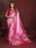 Anaita Pink Zari Weaving Work Satin Silk Saree With Blouse
