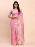 Anaita Pink Linen Woven Work Saree With Blouse