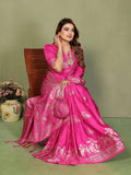 Anaita Pink Zari Butta Work Satin Silk Saree With Blouse