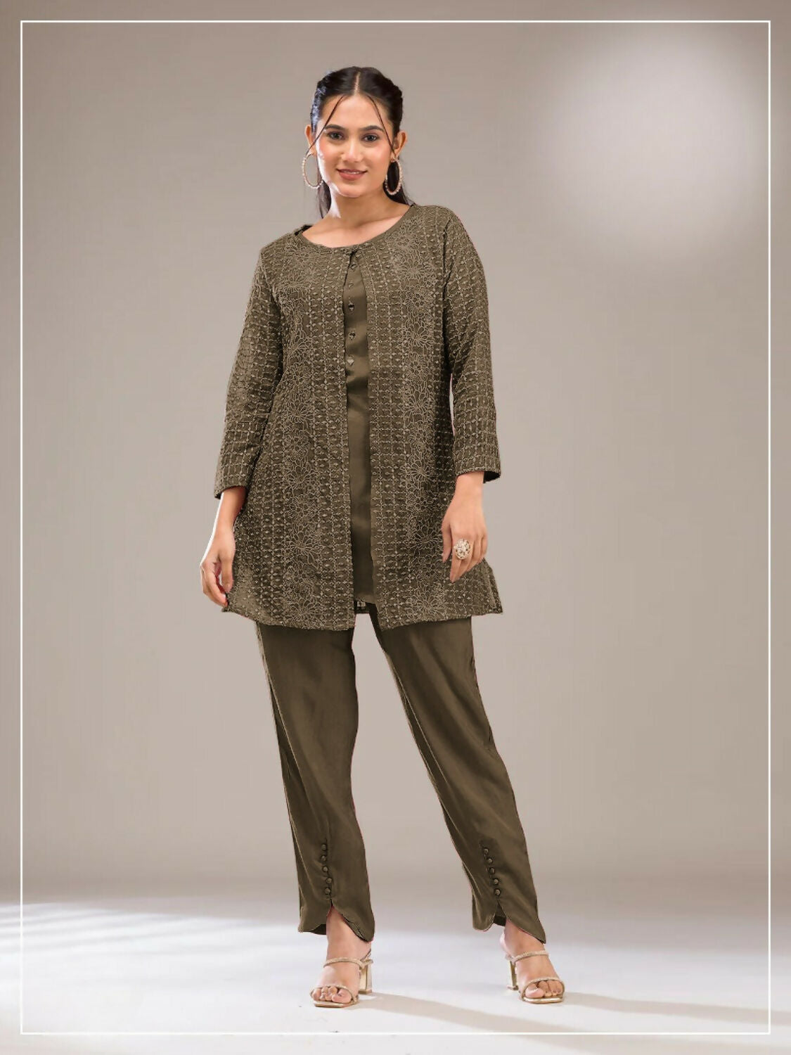 Anaita Mehendi Faux Georgette Readymade 2 Piece Set with Embroidery Work