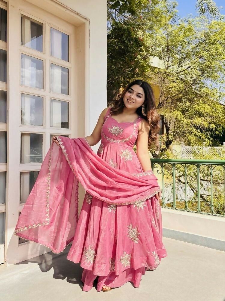 Teeya Creation New Womens Trendy Embroidery Sequence Work Pink Kurta Set