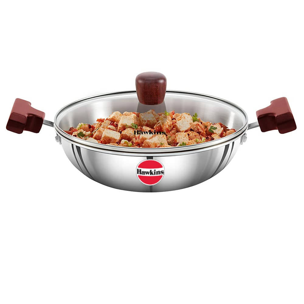 Hawkins Tri-Ply Stainless Steel Deep-Fry Pan with Glass Lid Silver (SSD15G)