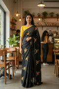 Teeya Creation Black Rangoli Silk Embroidery Work Party Wear Designer Saree