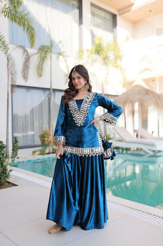 Joban Fashion Rama Kurta Set Velvet Sequins , Zari, Coding & Thread Embroidered work