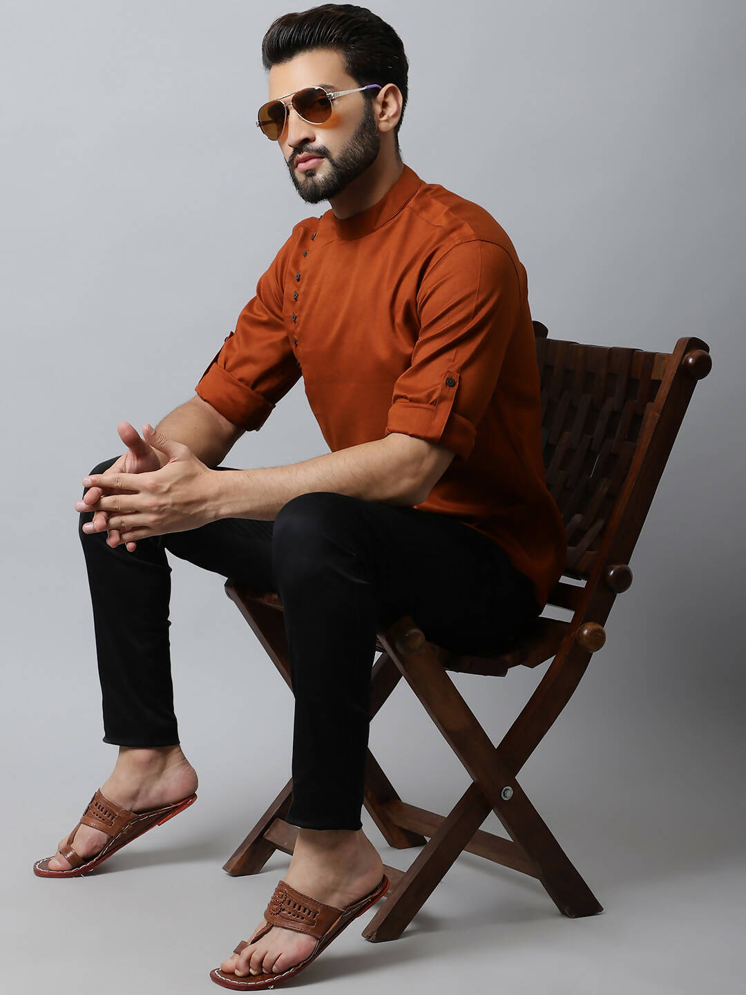 Even Apparels Brown Color Linen Pure Cotton Men's Kurta With Side Placket (SLD1137)