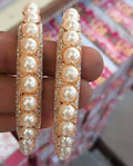Mominos Fashion Trendy Gold-Polished American Diamond & Pearls Design Bangles