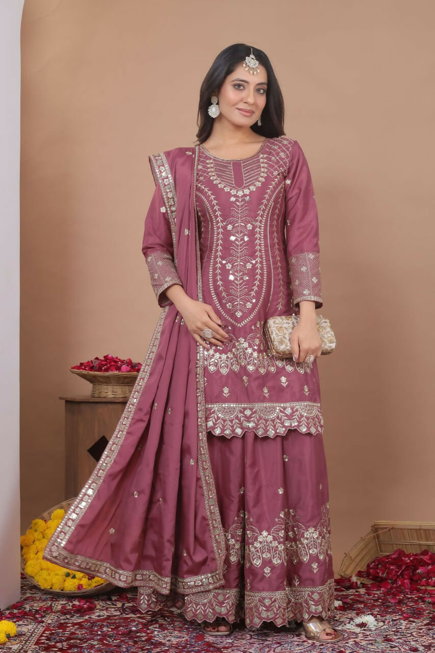 Teeya Creation Dark Onion Color Natural Crepe Silk Wedding Wear Trending Salwar Suit