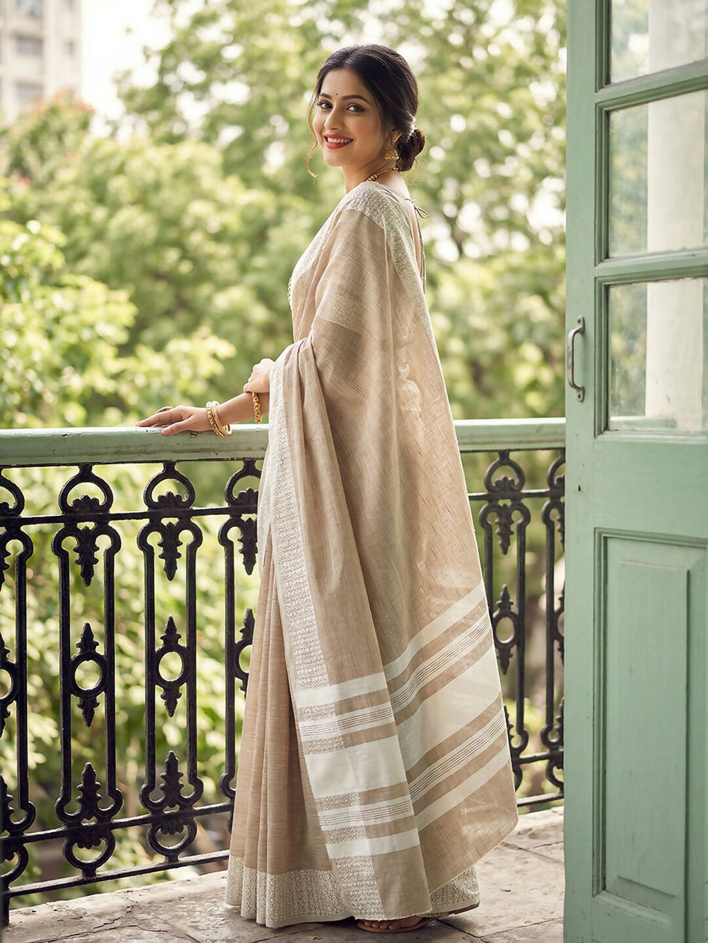 Shree Shyam Fashion Lite Brown Linen Saree