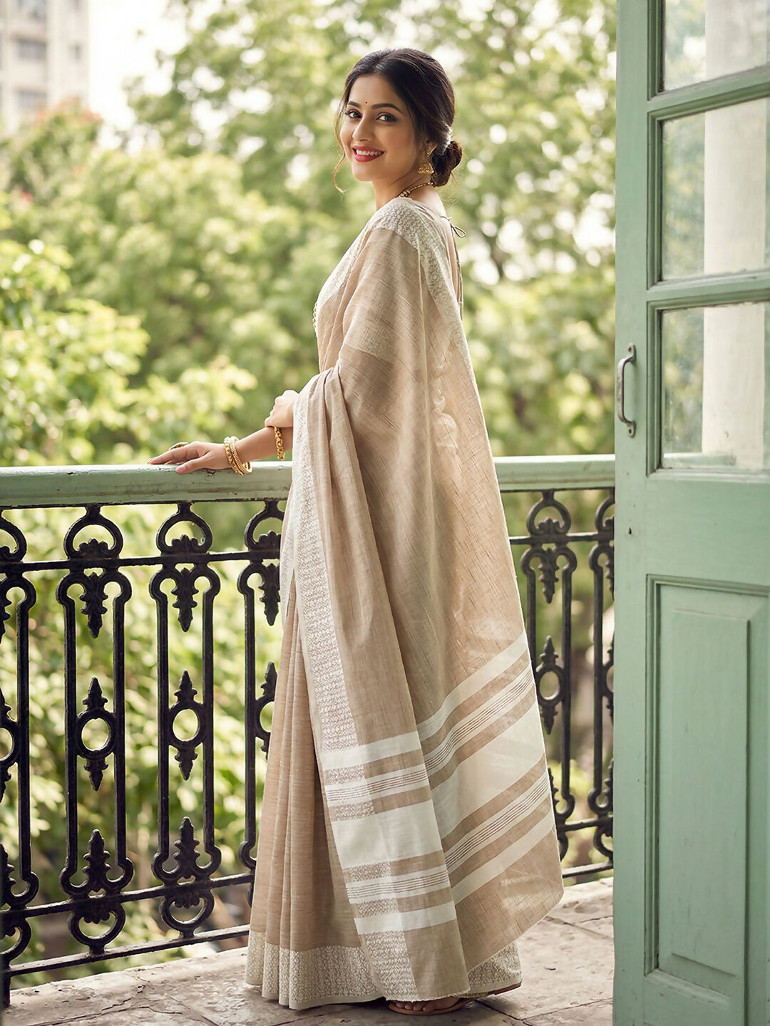Shree Shyam Fashion Lite Brown Linen Saree