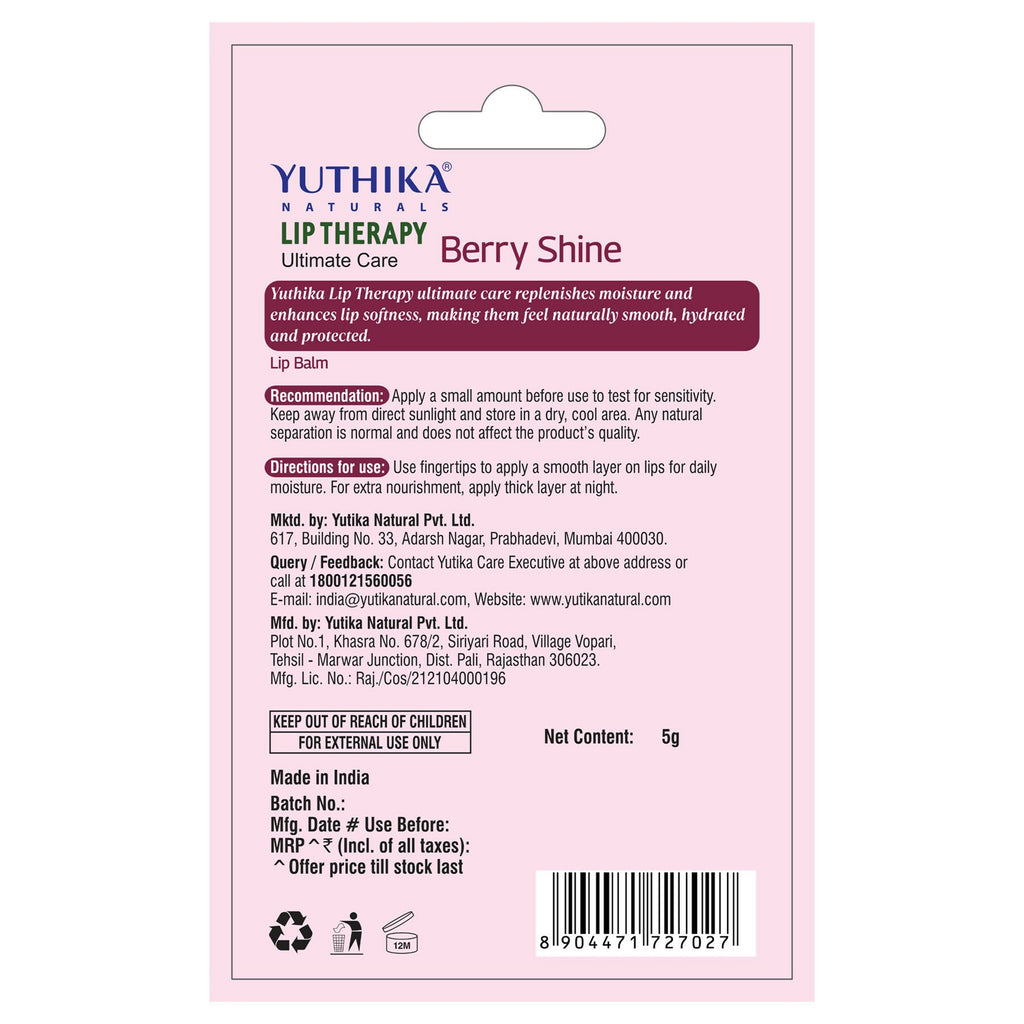 Yuthika Moisturizing Lip Balm – Berry Shine
