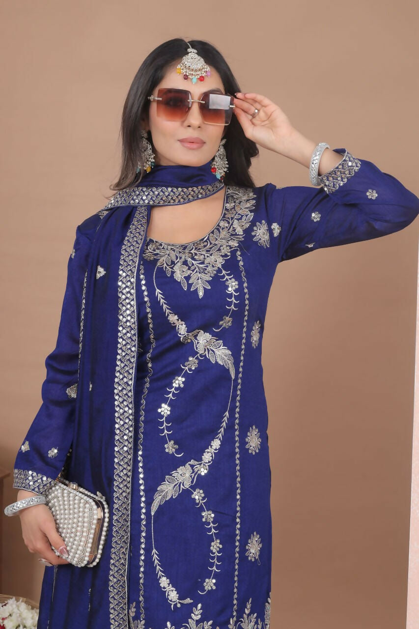 Joban Fashion Blue Georgette Embroidered Sharara Set