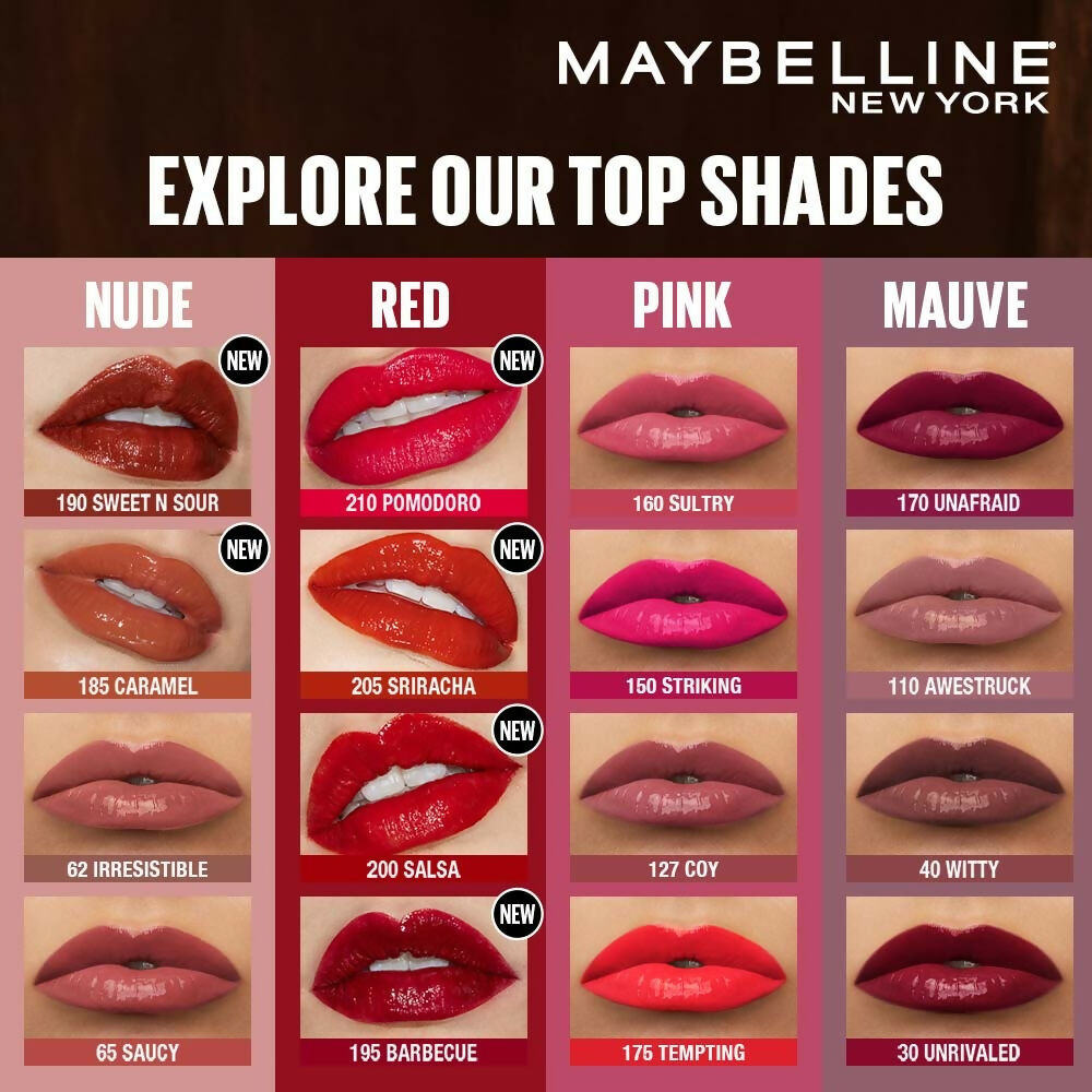 Maybelline New York Super Stay Vinyl Ink Liquid Lipstick, Instant Shine Lasts Up To 16H - Siracha Sauce